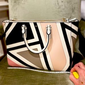 Tory Burch tote  leather multi-color geometric pattern